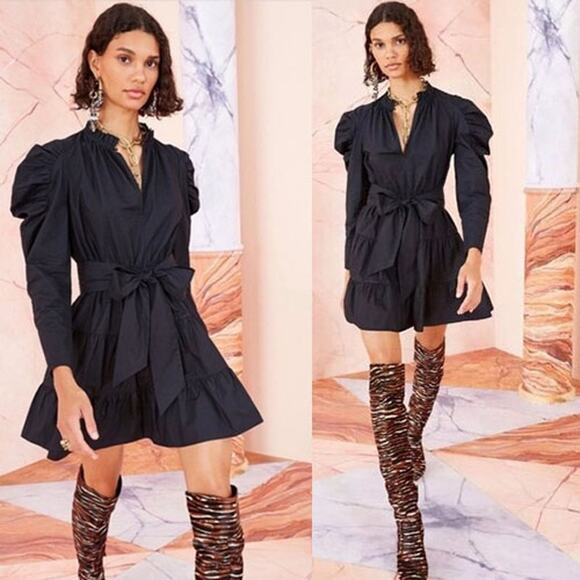 Ulla Johnson Dresses & Skirts - NEW Ulla Johnson Naima Cotton Poplin Long Puff Sleeve Mini Dress Noir Size: 8